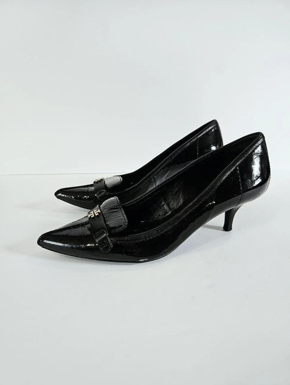 Tory Burch Vintage Sleep Pointed Toe Black Patent Leather Kitten Heel Pumps 7